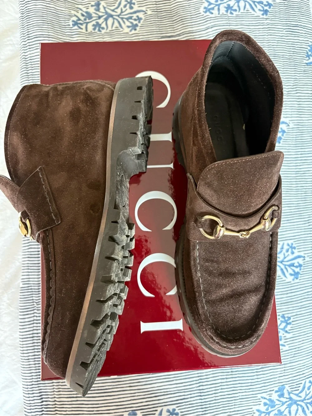 Gucci Sylke Suede Horsebit Boot in Dark Brown
